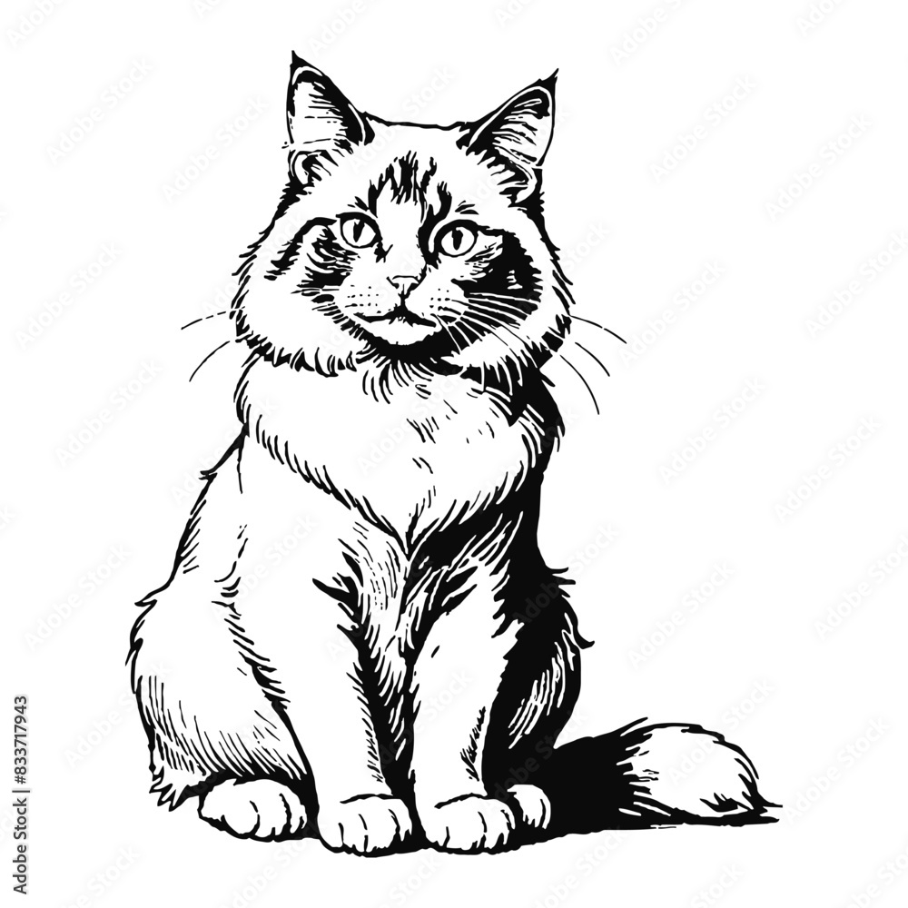 Ragdoll Cat Hand Drawn Engraved Ink Line Art Sketch Illustration Ragdoll Cat Hand Drawn Engraved Ink Line Art Sketch Illustration