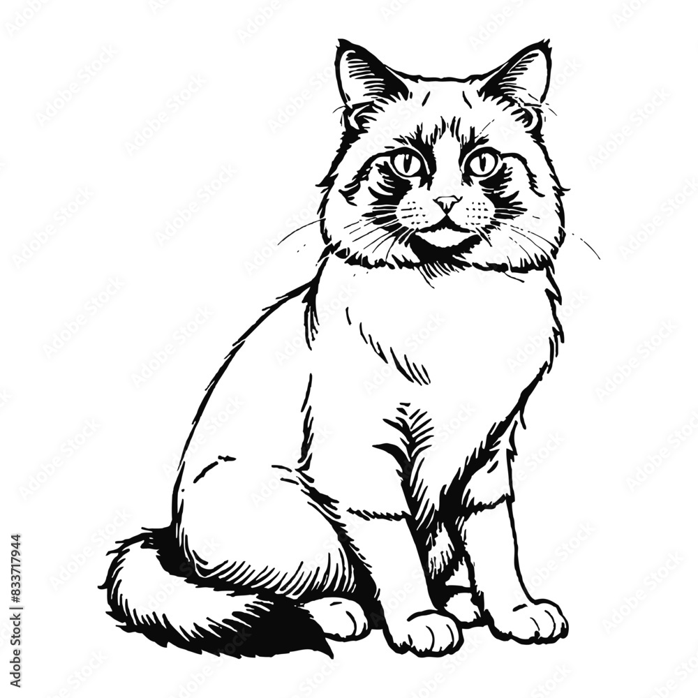 Ragdoll Cat Hand Drawn Engraved Ink Line Art Sketch Illustration Ragdoll Cat Hand Drawn Engraved Ink Line Art Sketch Illustration