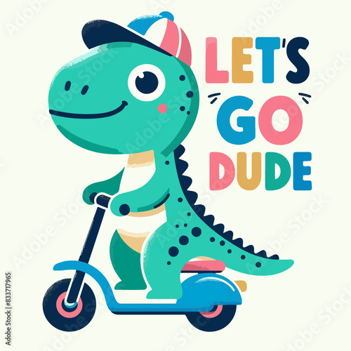 cool dino vector riding a scooter t-shirt art design