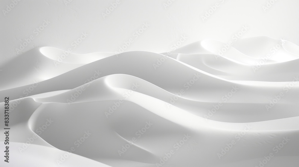 Fototapeta premium Abstract composition featuring flowing white wave surfaces on a clear background, evoking a sense of tranquility and elegance.