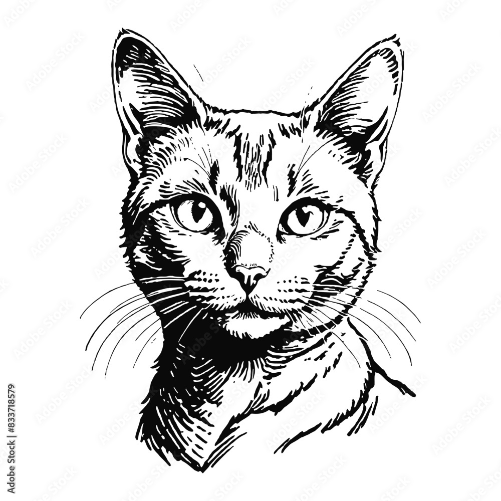 Russian Blue Cat Hand Drawn Engraved Ink Line Art Sketch Illustration Russian Blue Cat Hand Drawn Engraved Ink Line Art Sketch Illustration