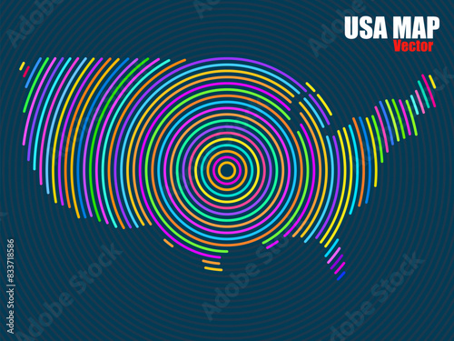 Abstract USA map of radial lines