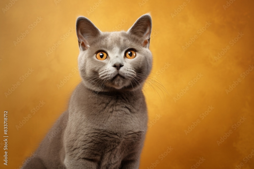Portrait of a cute chartreux cat in soft brown background