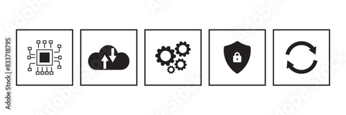 Software update or operating system symbol, upgrades to keep your device up to date with enhanced functionality in new versions and improved security vector illustration,