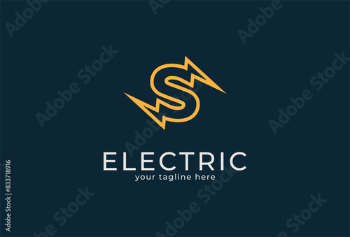 Electric Logo, abstract letter S with lightning bolt combination, tunder bolt design logo template, vector illustration