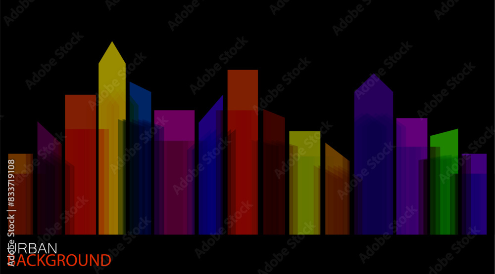 Vector silhouette of city buildings, colorful silhouette, outline cityscape design