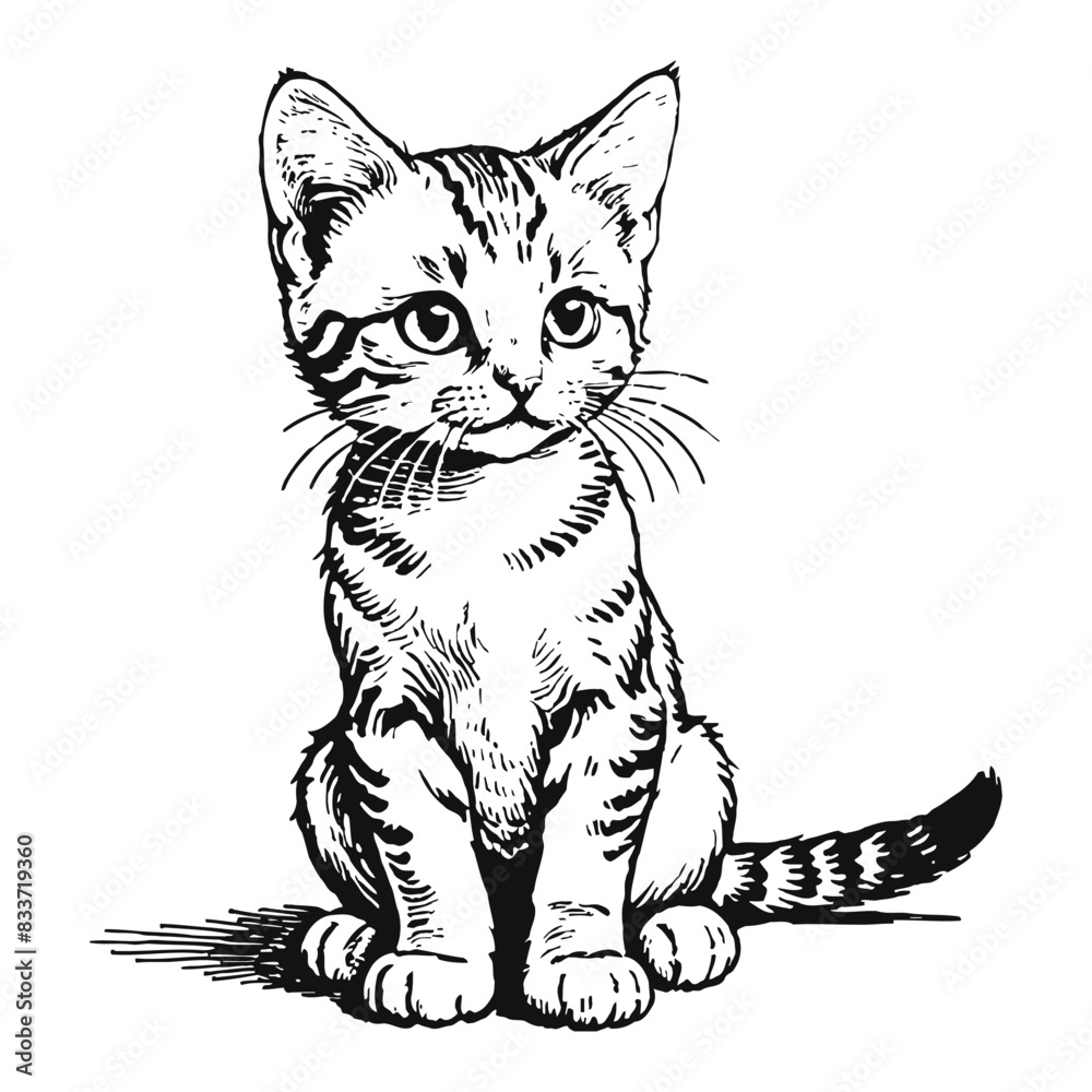 Wild Savannah Cat Kitten Hand Drawn Engraved Ink Line Art Sketch Illustration Wild Savannah Cat Kitten Hand Drawn Engraved Ink Line Art Sketch Illustration