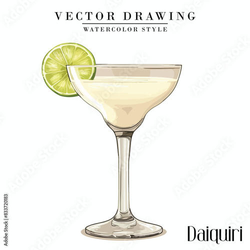 Daiquiri alcoholic cocktail vector vintage watercolor style