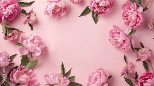 Wallpaper Mural Peony blooms arranged in a circular pattern on a light pink surface, forming a visually appealing frame with negative space in the center. Torontodigital.ca