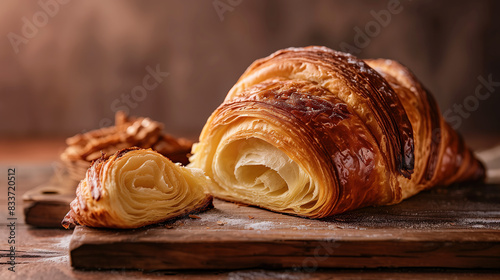 close up shot of a freshly baked croissant straight from the oven