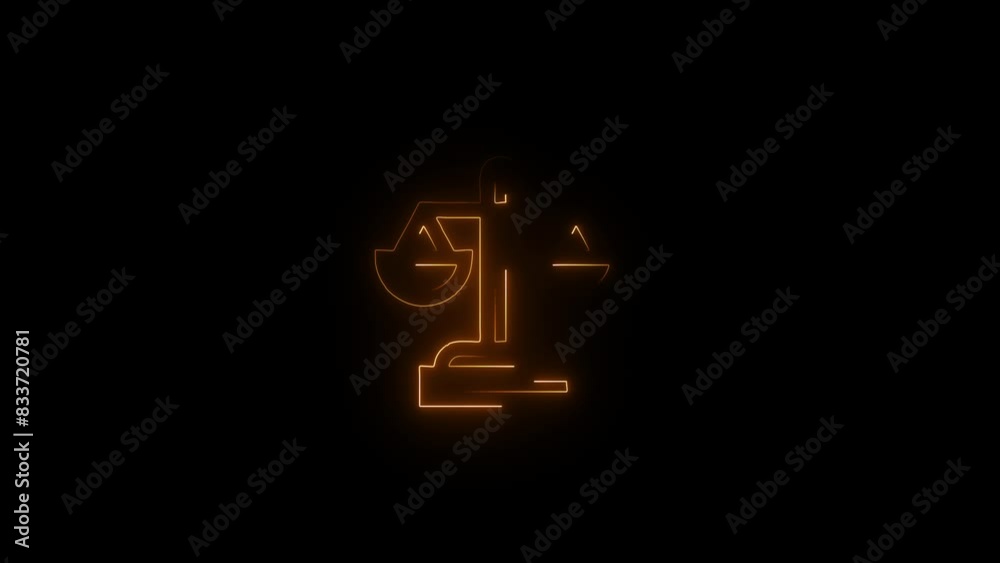 Abstrack glowing neon line justice icon animation on black background