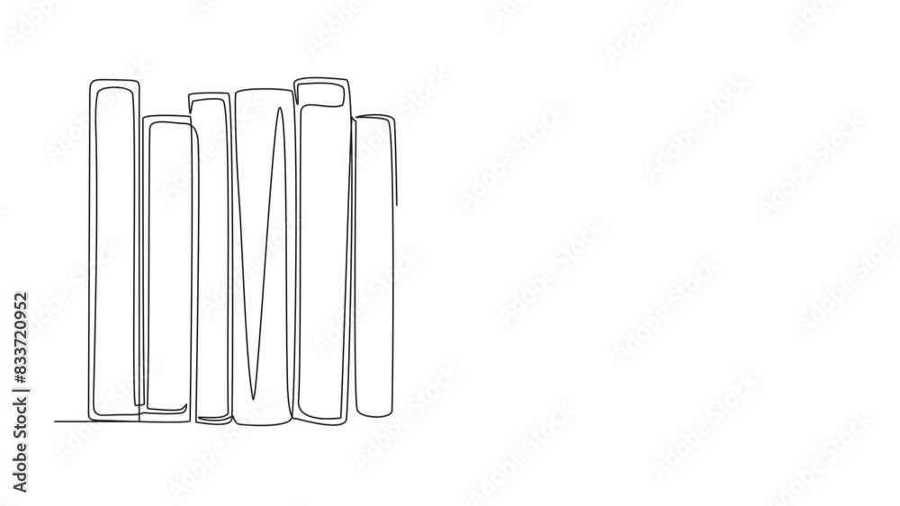 Animated self drawing of continuous one line drawing man appears from behind a row of books. Invitation to read books at library. Like to reading a book. Book festival concept. Full length animation Animated self drawing of continuous one line drawing man appears from behind a row of books. Invitation to read books at library. Like to reading a book. Book festival concept. Full length animation
