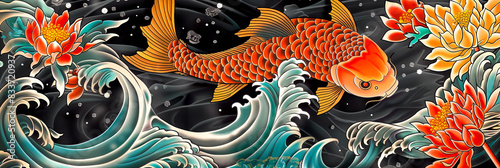 Oriental koi fish and lotus artwork