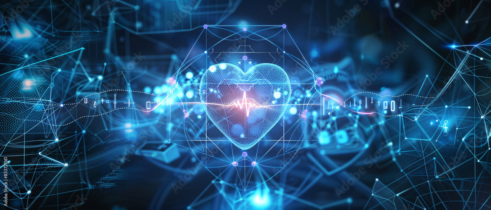 Glowing blue digital heartbeat on a dark blue background Glowing blue digital heartbeat on a dark blue background