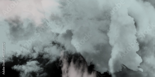 White cloud isolated on black background'. Textured smoke, brush effect. a cloud is an aerosol comprising a visible mass of minute liquid droplets, frozen crystals. Cloudscape as background.