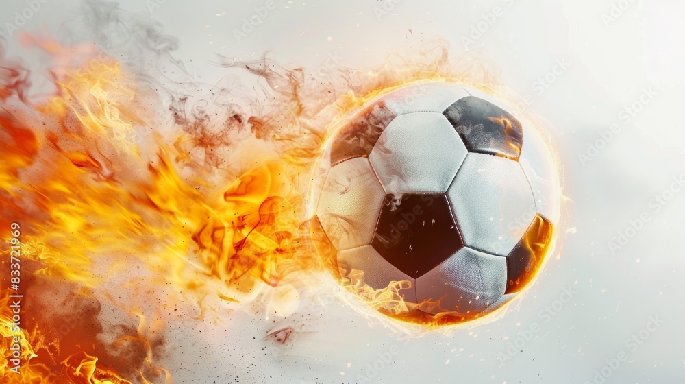 Fototapeta premium A football, surrounded by a ball of flame, color ink spray painting, passion, dynamic, white background, , 2024 European Cup, Germany, Munich Allianz Arena, shi jie b4k high-definition wallpaper, back