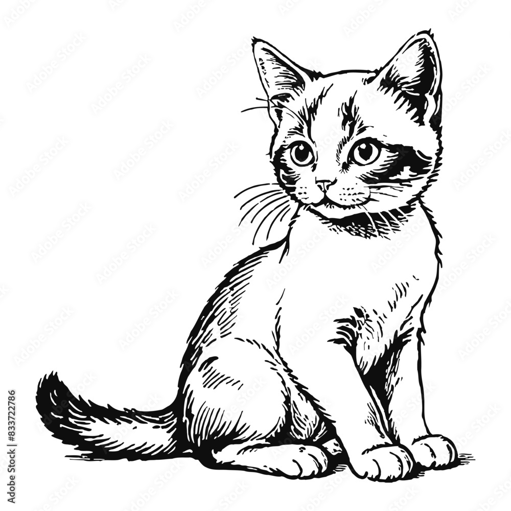 Snowshoe Cat Kitten Hand Drawn Engraved Ink Line Art Sketch Illustration Snowshoe Cat Kitten Hand Drawn Engraved Ink Line Art Sketch Illustration