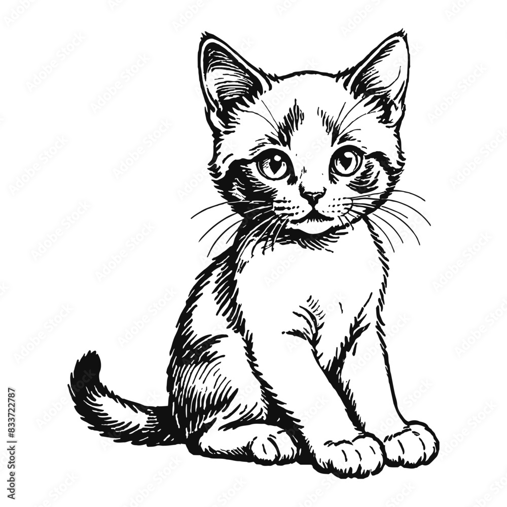 Snowshoe Cat Kitten Hand Drawn Engraved Ink Line Art Sketch Illustration Snowshoe Cat Kitten Hand Drawn Engraved Ink Line Art Sketch Illustration