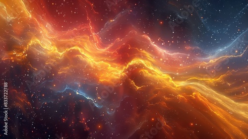Abstract Cosmic Dust, Artistic representations of cosmic dust with dynamic shapes and bright colors photo