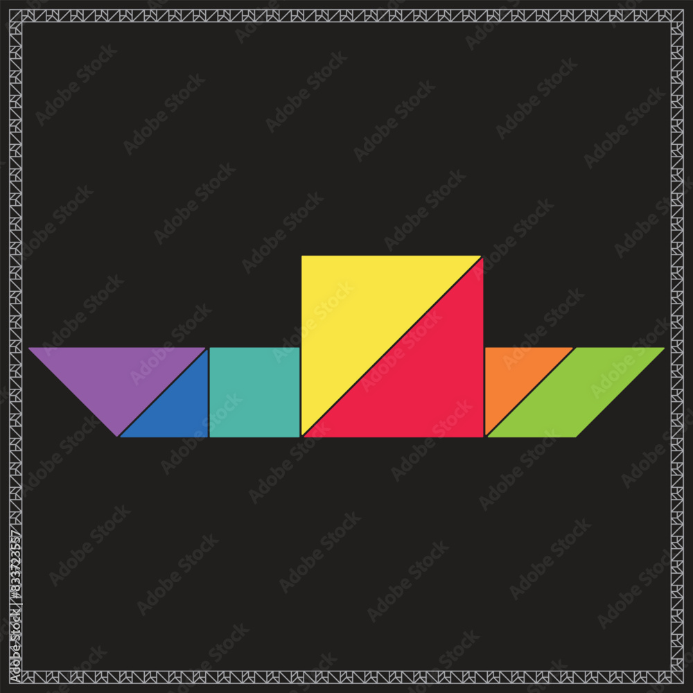 Obraz premium Tangram Puzzle Container ship Vector Colorful Geometric Illustration