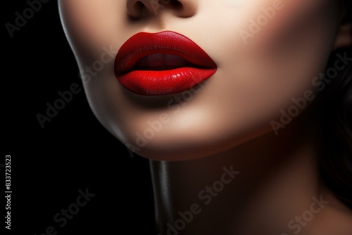 Close-up of a woman s sensual red lips with flawless skin and vibrant lipstick  showcasing beauty  glamour  and femininity