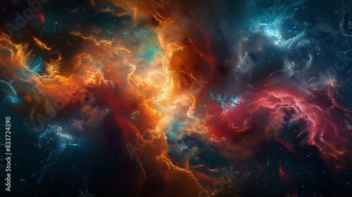 Abstract Cosmic Nebulae, Artistic representations of nebulae with vibrant colors and surreal shapes