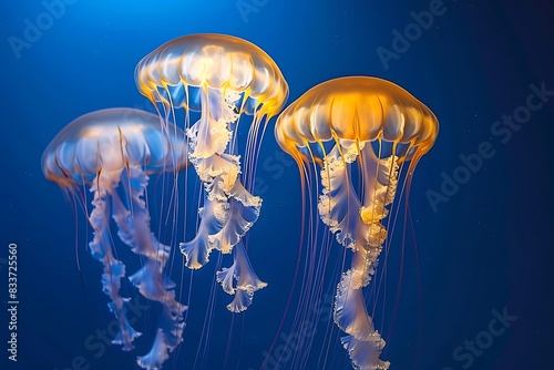 The serene drift of jellyfish in the deep blue sea