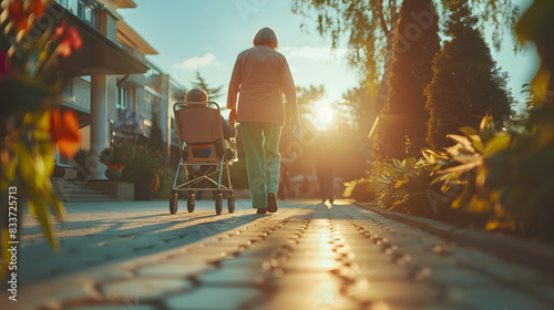Photo realistic depiction of a Home Health Aide providing mobility exercises support to a patient. Perfect for healthcare and home care ads.