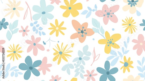 Wallpaper Mural Flower wallpaper flat design top view abstract theme cartoon drawing colored pastel . Seamless Pattern, Fabric Pattern. Torontodigital.ca