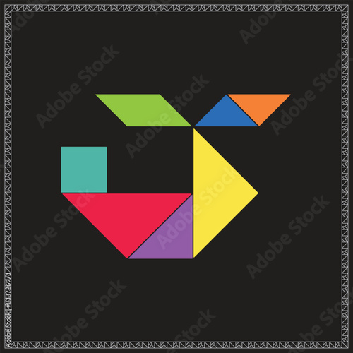 Tangram Puzzle Helicopter Vector Colorful Geometric Illustration