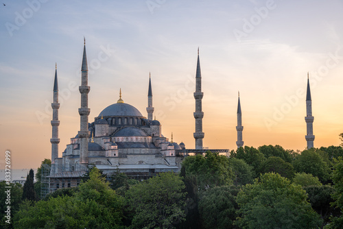 Sultan Ahmed Mosque in Istanbul at sunset (Blue Mosque)