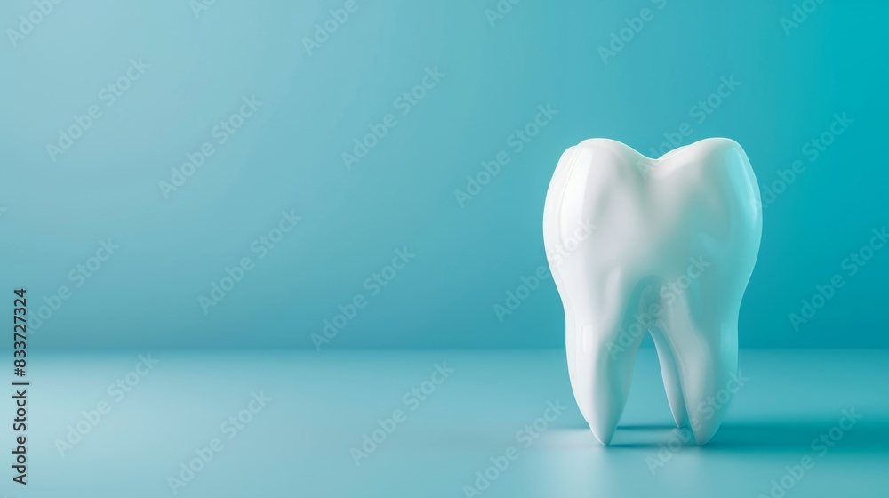 Dental Health Concept with White Tooth on Blue Background