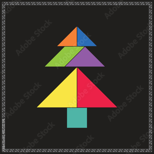 Tangram Puzzle Larch Vector Colorful Geometric Illustration