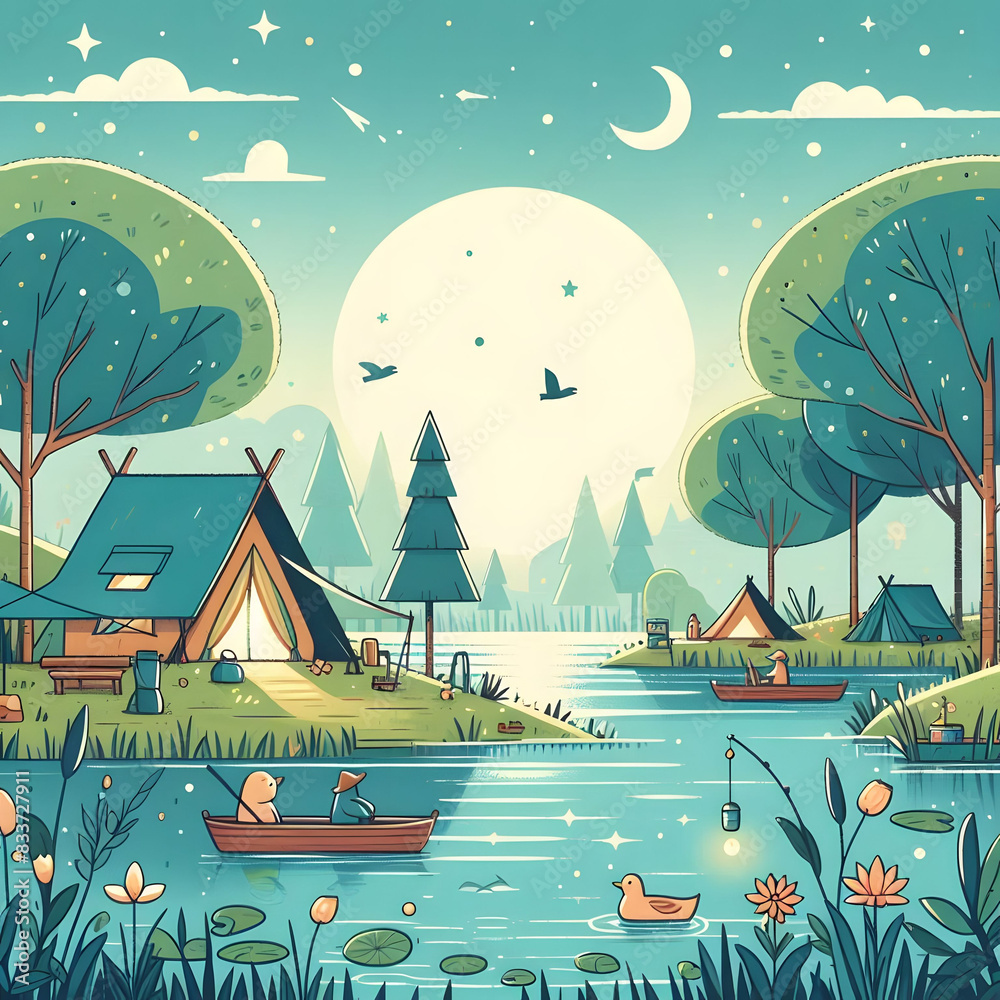 Fototapeta premium lake scenery - 호수 풍경. Generative AI