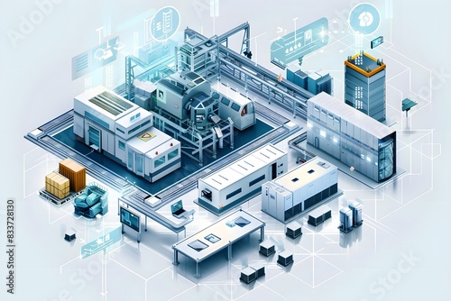 Illustration of Developing interconnected, flexible manufacturing systems that can adapt to changing production demands in real-time. Ai Generate. photo