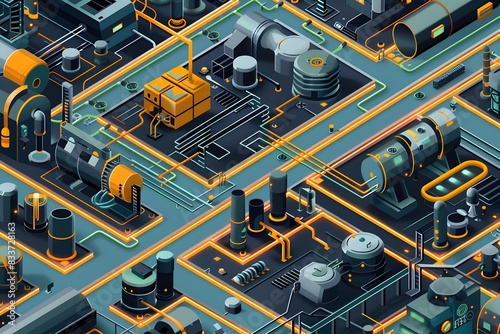 Illustration of Developing interconnected, flexible manufacturing systems that can adapt to changing production demands in real-time. Ai Generate.