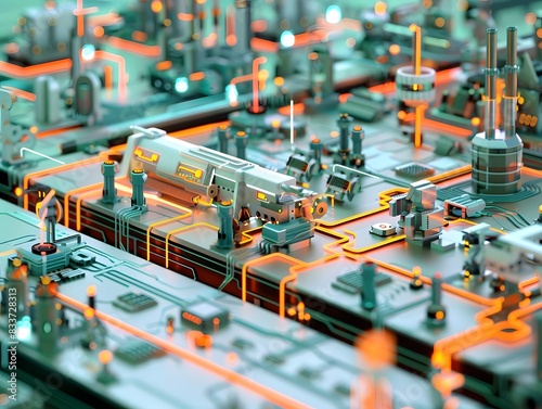 Illustration of Developing interconnected, flexible manufacturing systems that can adapt to changing production demands in real-time. Ai Generate.