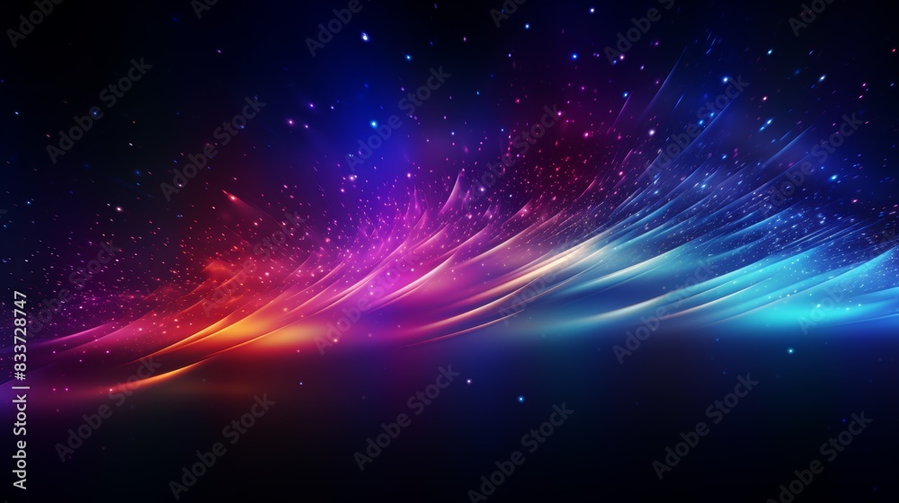 A mesmerizing abstract multicolor spectrum pulsating and glowing within a dark, starry night sky.