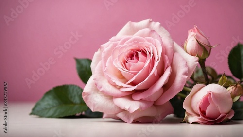 pink rose on a wooden table