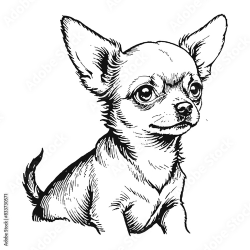 Chihuahua Dog Puppy Hand Drawn Engraved Ink Line Art Sketch Illustration