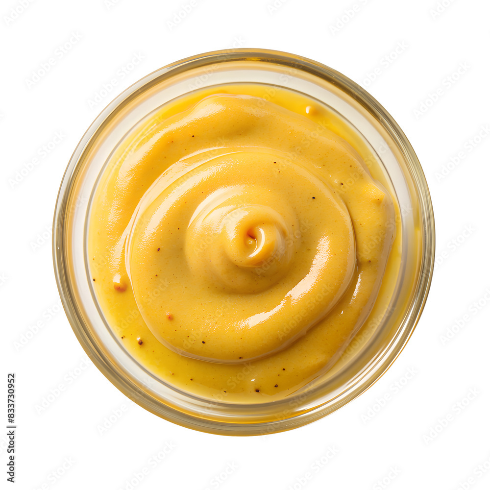 topview, Glass Bowl of mustard isolated on background topview, Glass Bowl of mustard isolated on background
