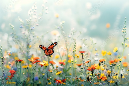 The silent flutter of butterfly wings in a field of wildflowers © crescent