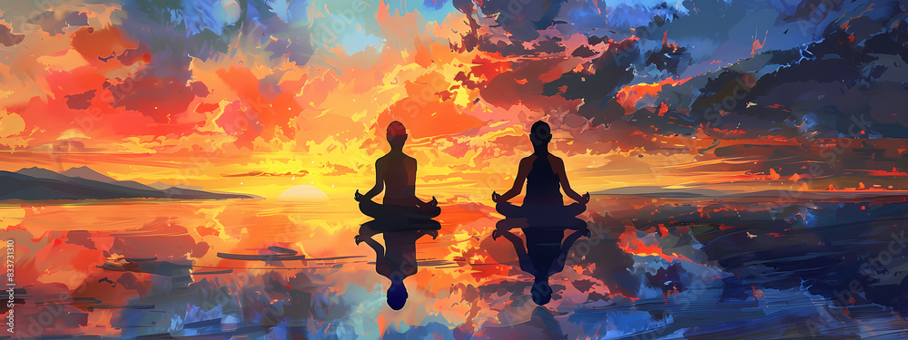 Fototapeta premium Serene Meditation with Sunset Background