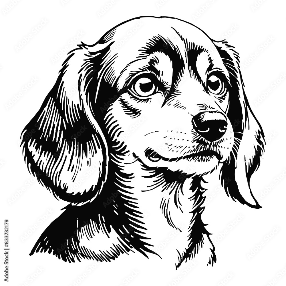 Dachshund Dog Puppy Hand Drawn Engraved Ink Line Art Sketch ...