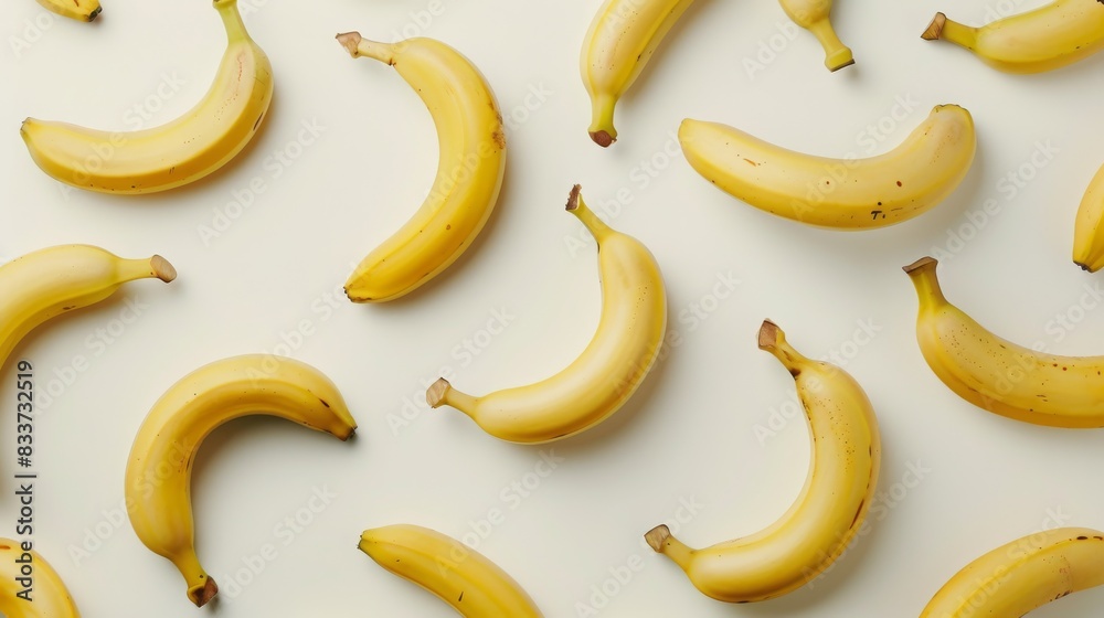 A collection of ripe fresh yellow bananas with a white background. A collection of ripe fresh yellow bananas with a white background.