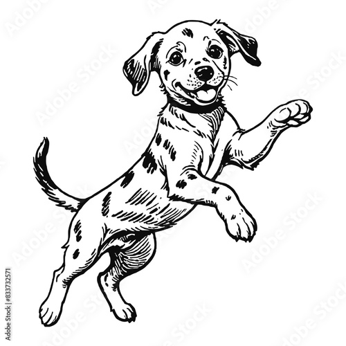 Dalmatian Dog Puppy Hand Drawn Engraved Ink Line Art Sketch Illustration