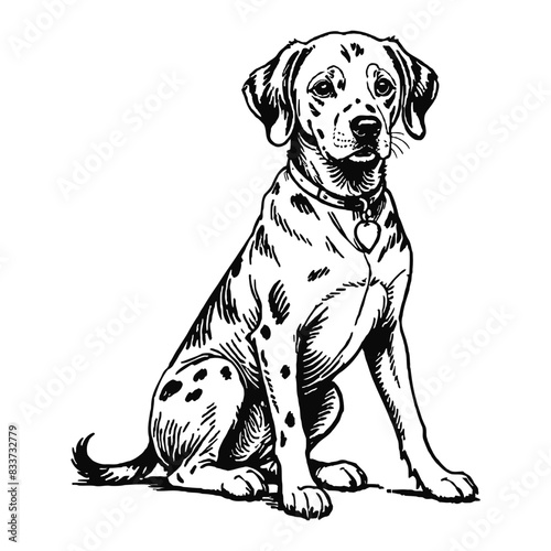 Dalmatian Dog Hand Drawn Engraved Ink Line Art Sketch Illustration