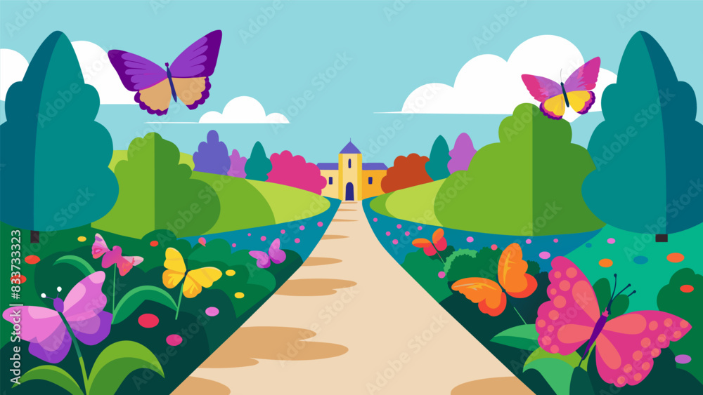 Obraz premium Vibrant butterfly bushes line the pathways of the church grounds attracting a flurry of colorful winged creatures thanks to the hard work of. Vector illustration