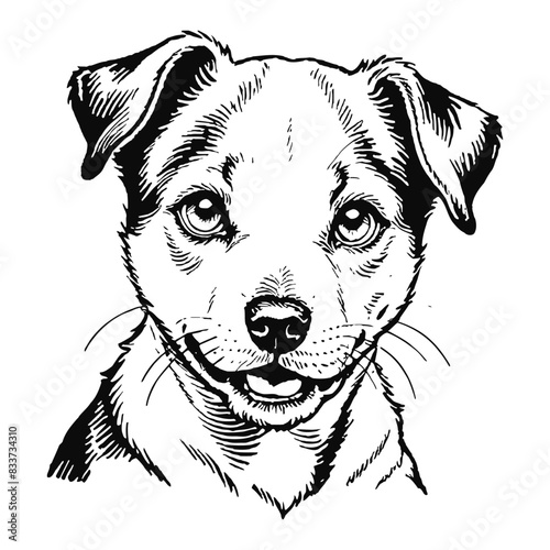 Jack Russel Terrier Dog Puppy Hand Drawn Engraved Ink Line Art Sketch Illustration