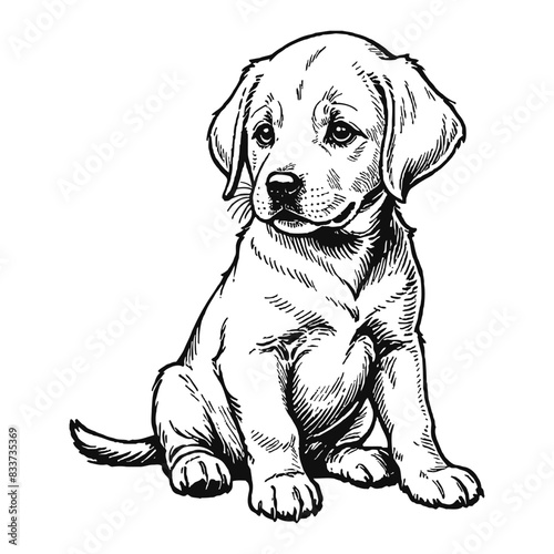 Labrador Retriever Dog Puppy Hand Drawn Engraved Ink Line Art Sketch Illustration